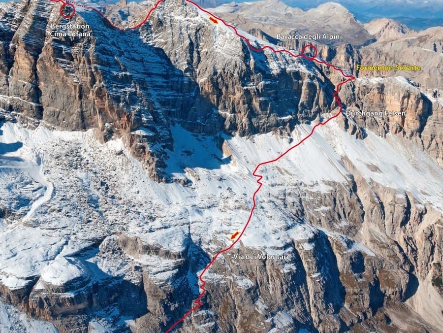 Route des Klettersteigs "Formenton" auf die Tofana di Dentro in den Ampezzaner Dolomiten | Hotel Alpenblick