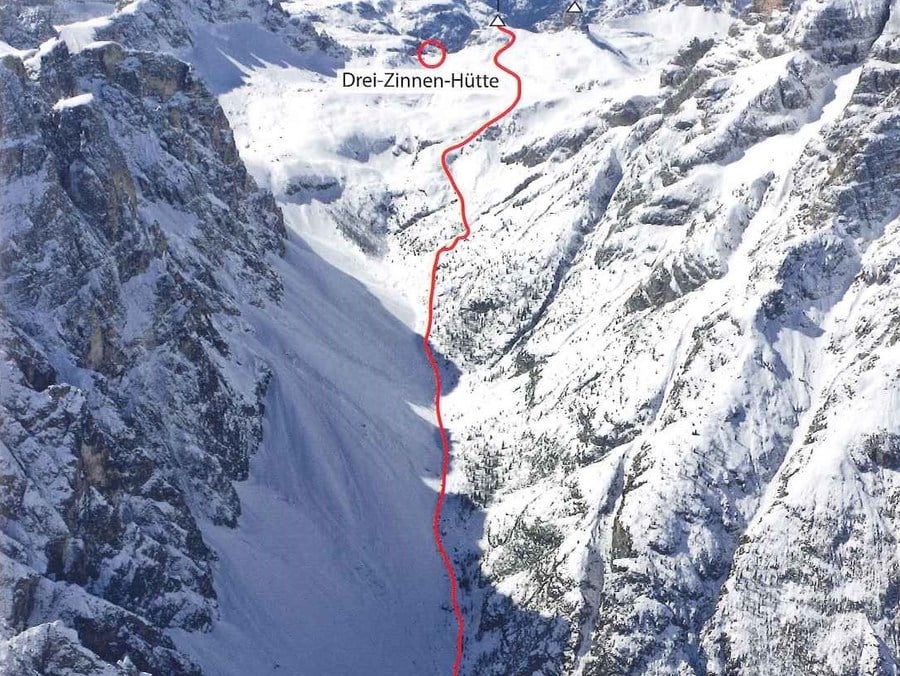 Route of the ski tour on the Sextner Stein in the Sesto Dolomites | Hotel Alpenblick